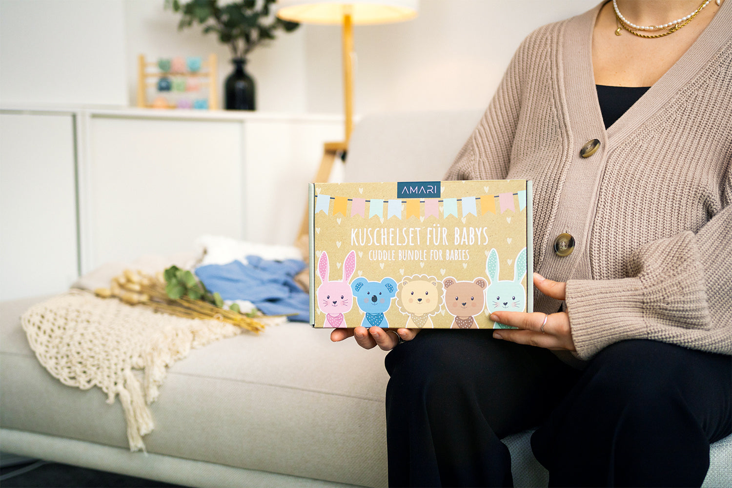 AMARI® Schmusetuch Sets rosaner Hase, mintfarbener Hase, Bär, Koala, Löwe
