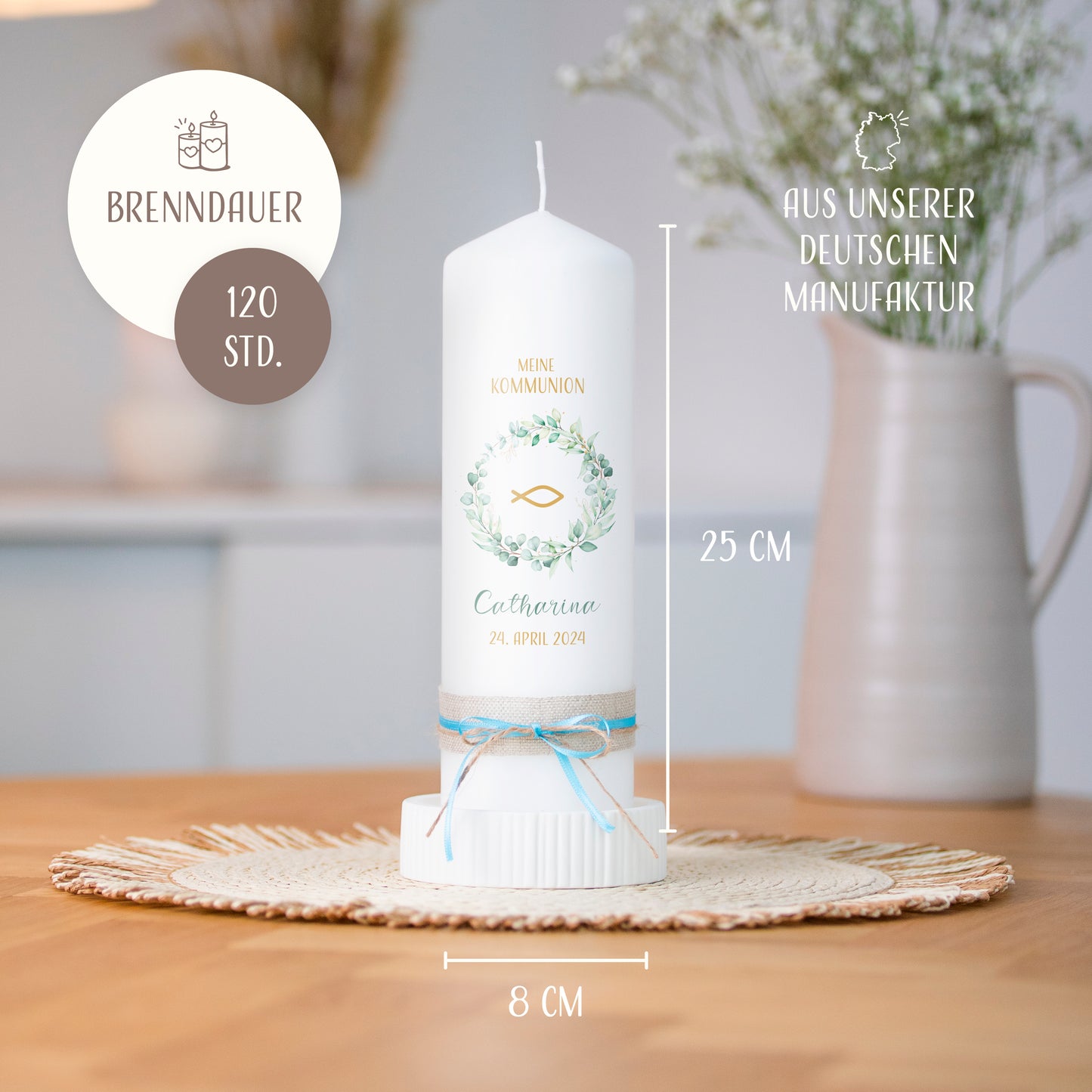 Kommunionskerze | Eukalyptusring