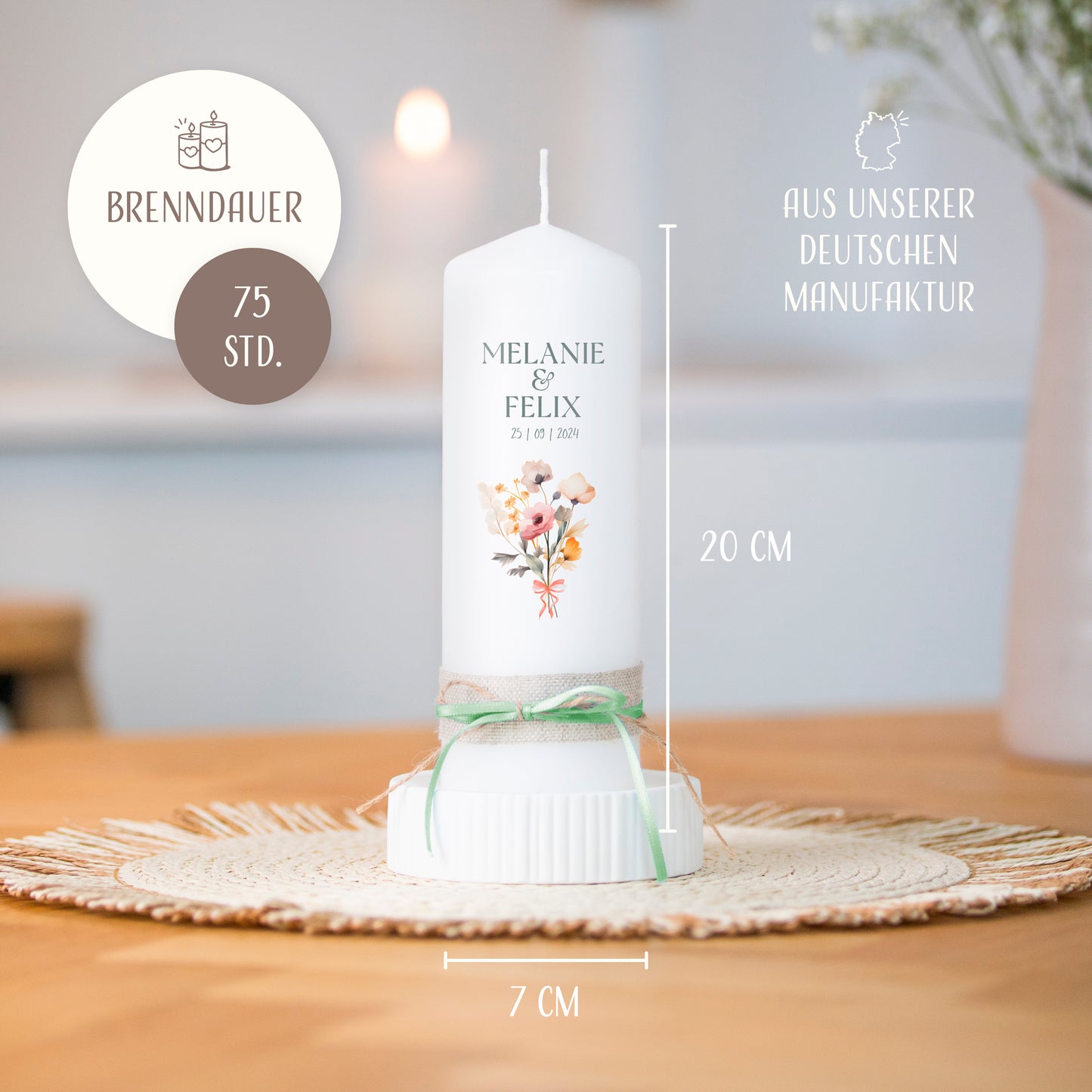 Hochzeitskerze | Blumenstrauß