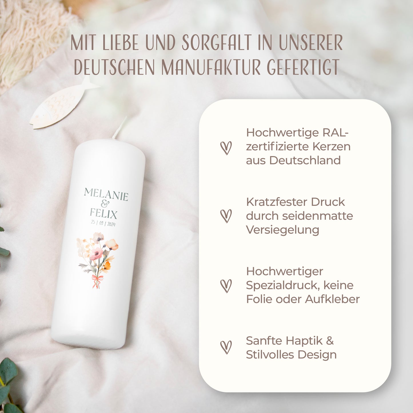 Hochzeitskerze | Blumenstrauß