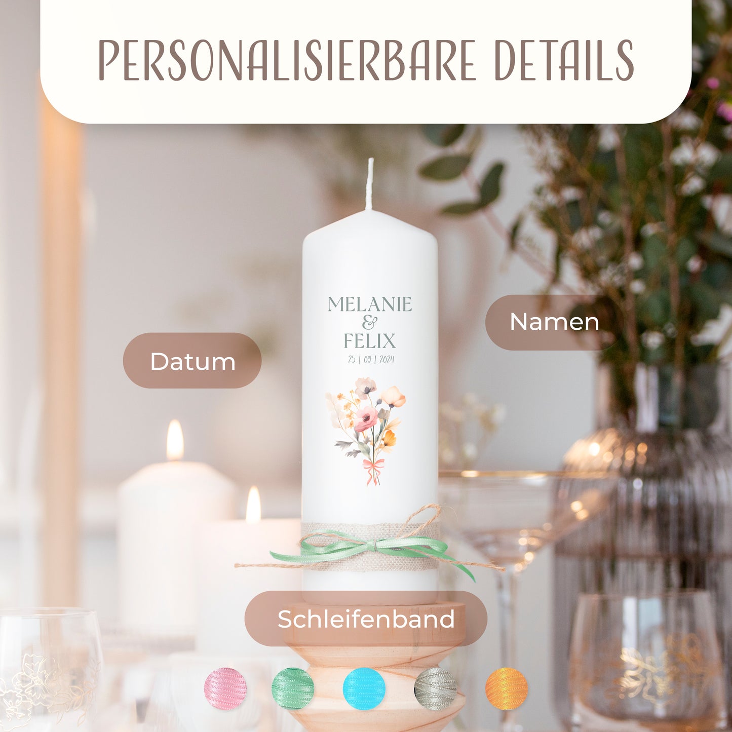 Hochzeitskerze | Blumenstrauß