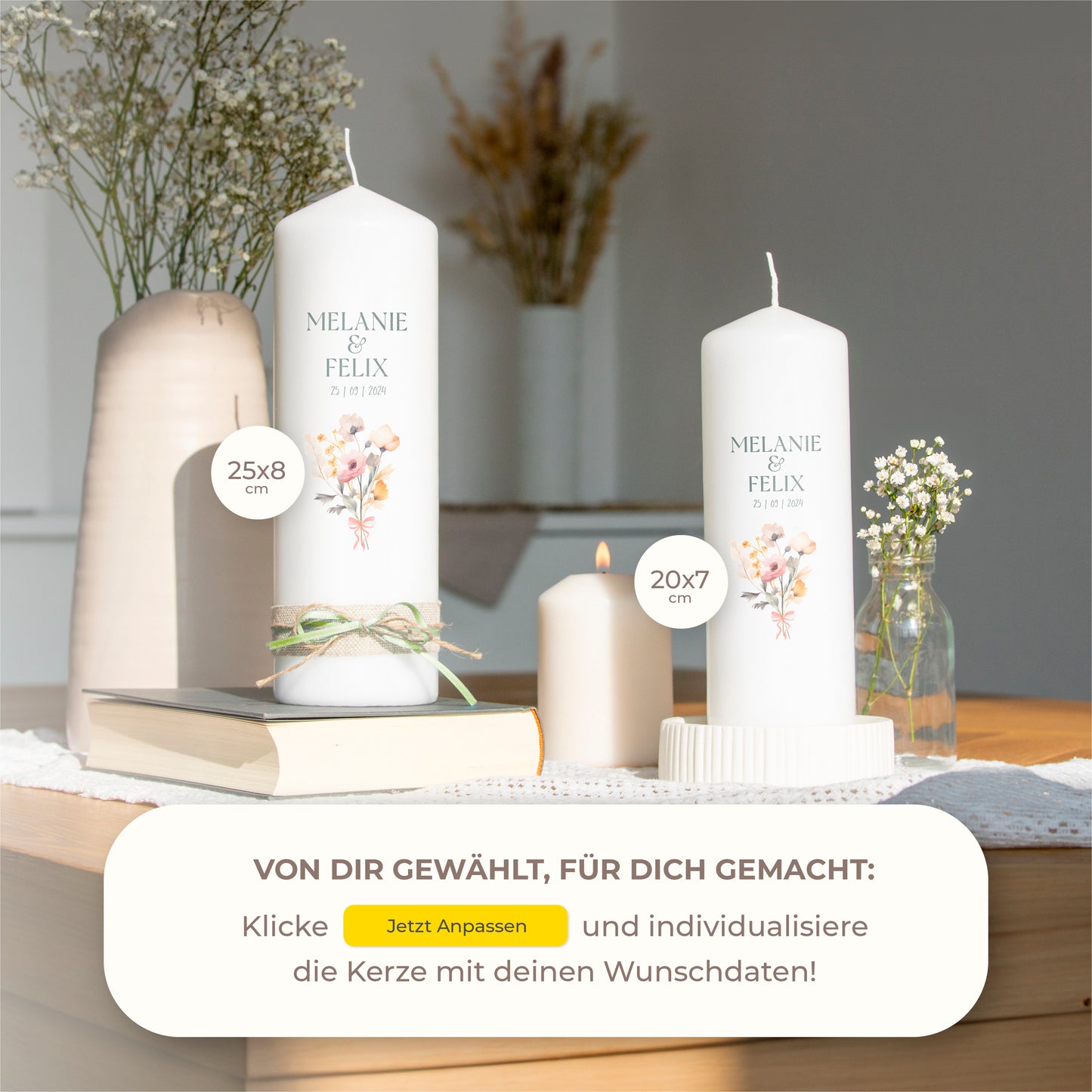 Hochzeitskerze | Blumenstrauß