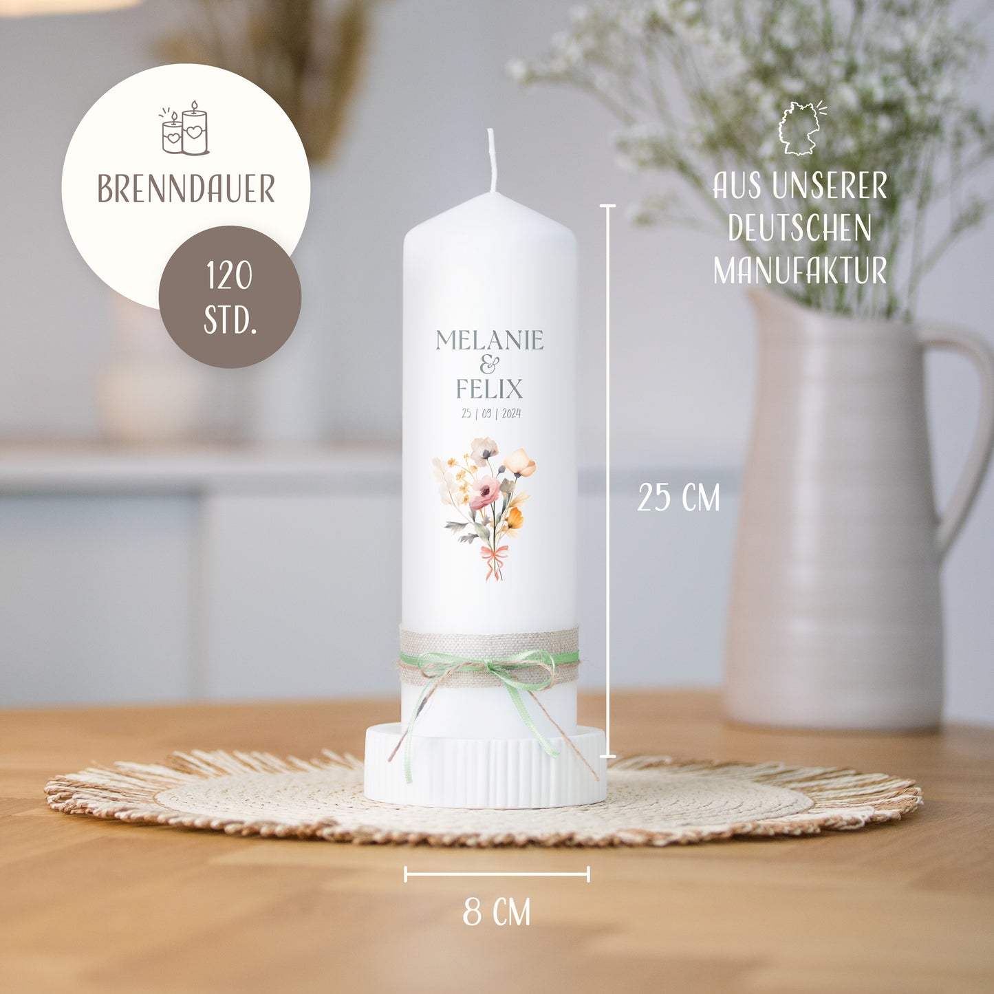 Hochzeitskerze | Blumenstrauß