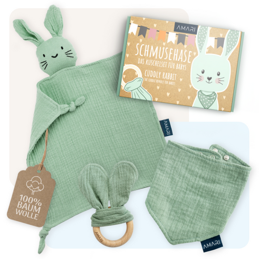 Kuschelset für Babys | Schmusehase Mint & Rosa