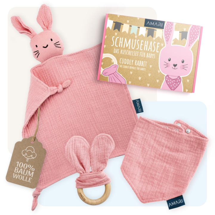 Kuschelset für Babys | Schmusehase Mint & Rosa