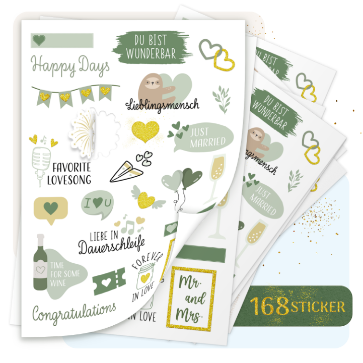 Sticker für Hochzeiten | Grün/Rosa/Schwarz