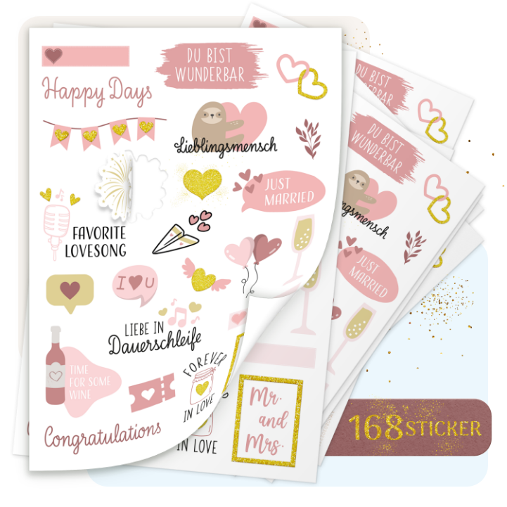 Sticker für Hochzeiten | Grün/Rosa/Schwarz
