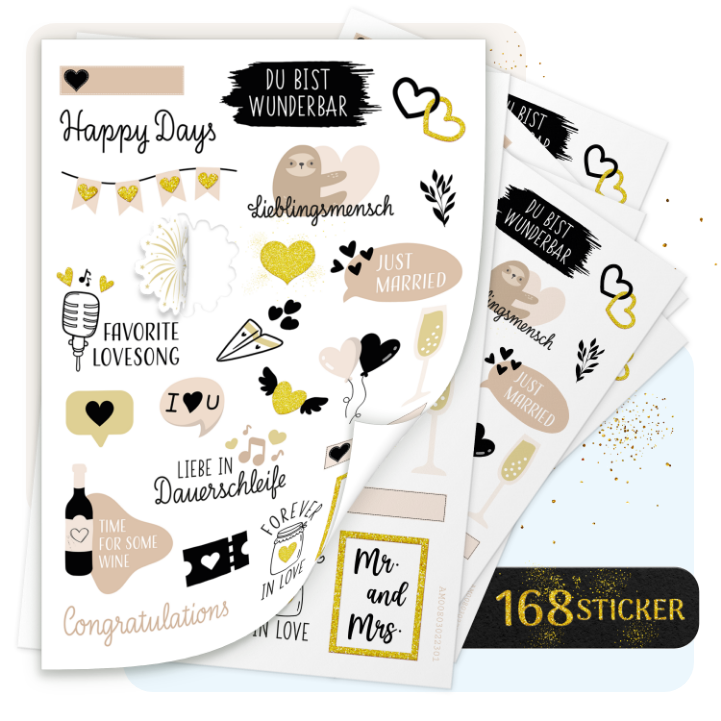 Sticker für Hochzeiten | Grün/Rosa/Schwarz