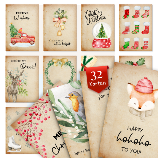 Weihnachtskarten-Set | 32 festliche Postkarten