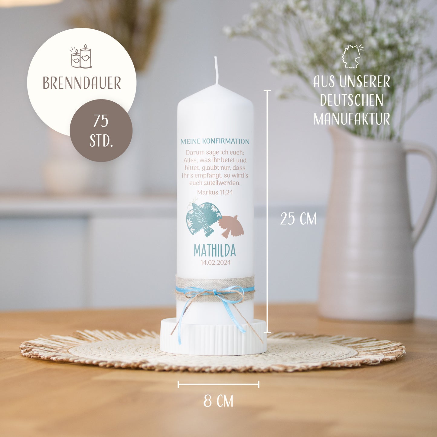 Konfirmationskerze | Taube | Braun, Orange