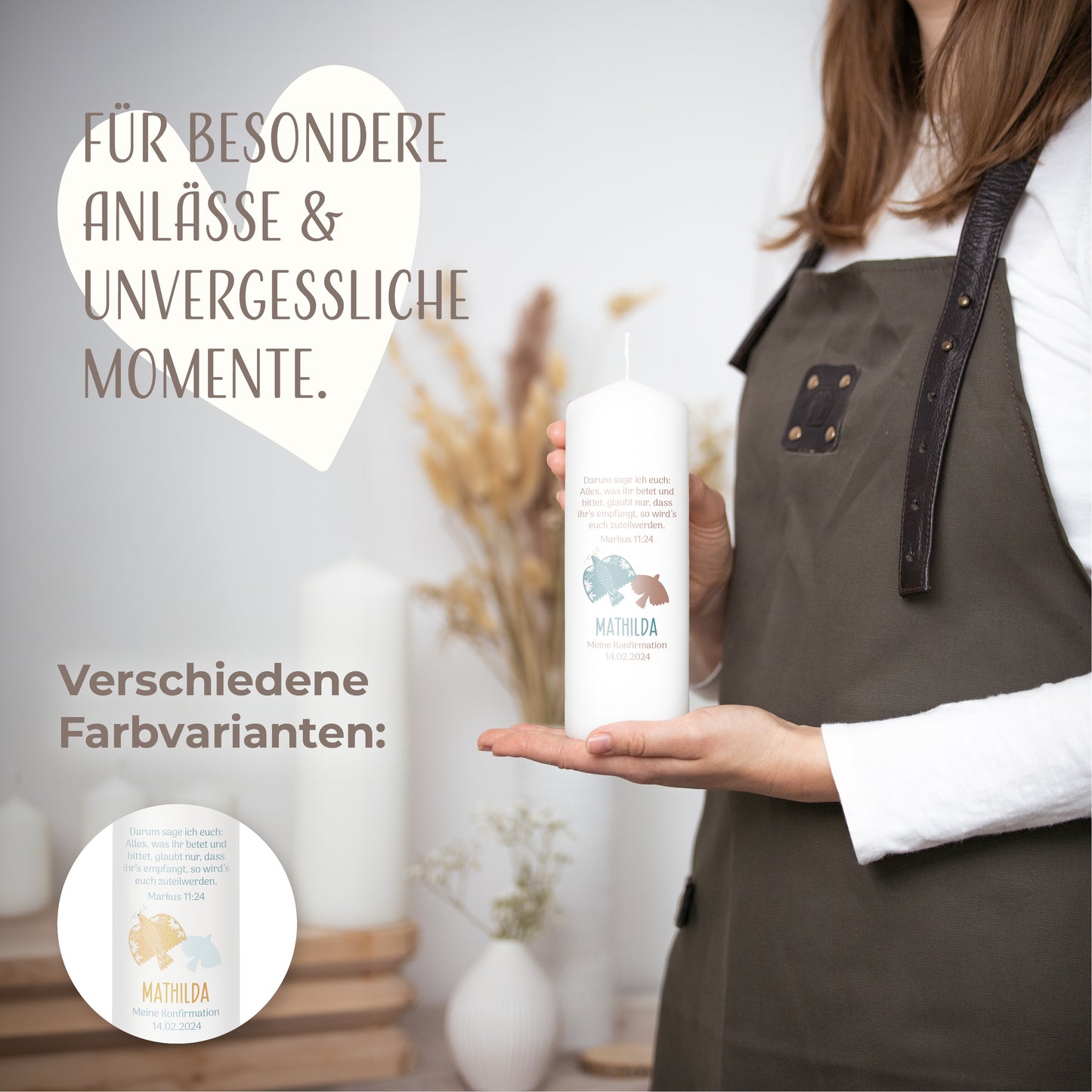 Konfirmationskerze | Taube | Braun, Orange