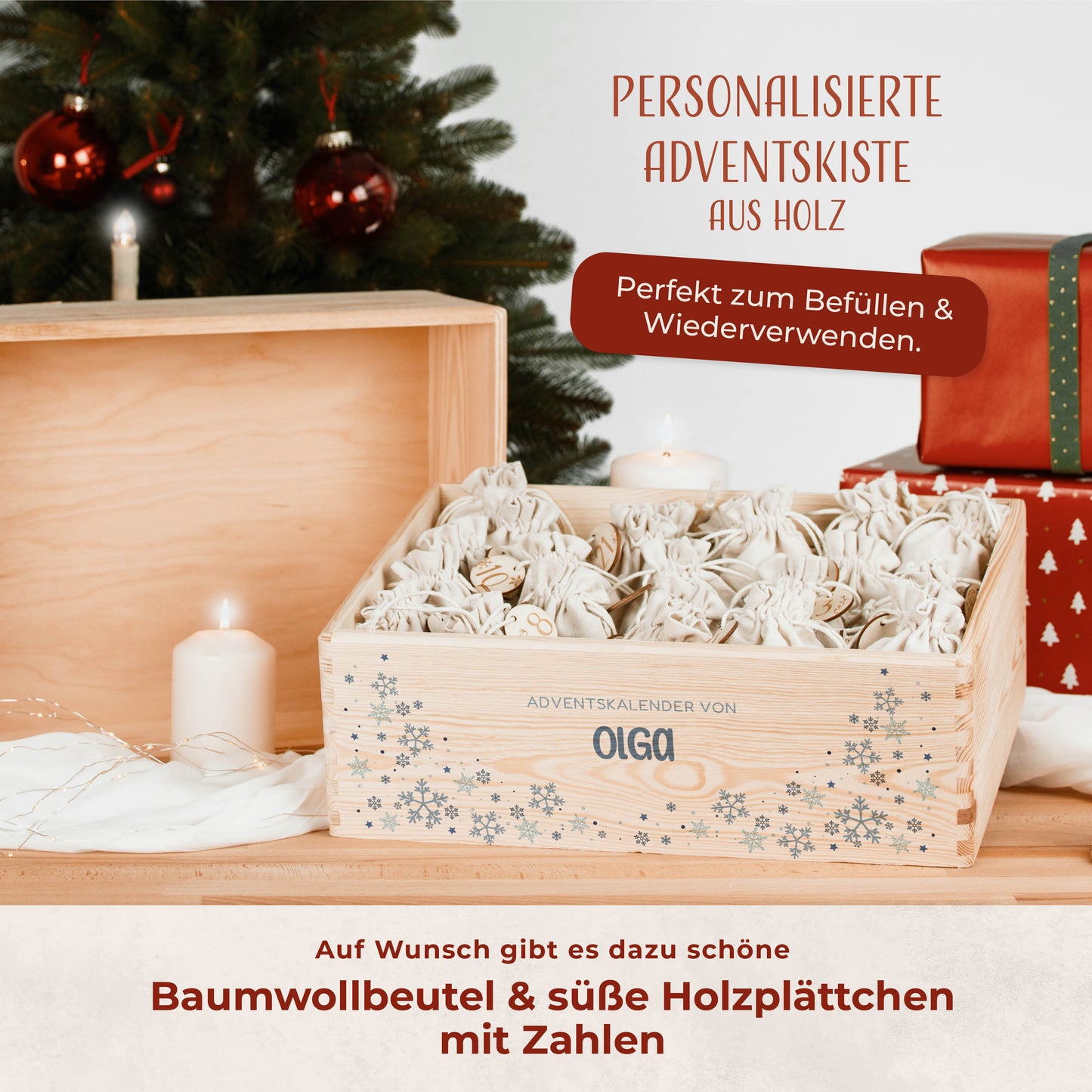 Amari ® Personalisierte Adventskiste | Schneeflocke 008.01.08