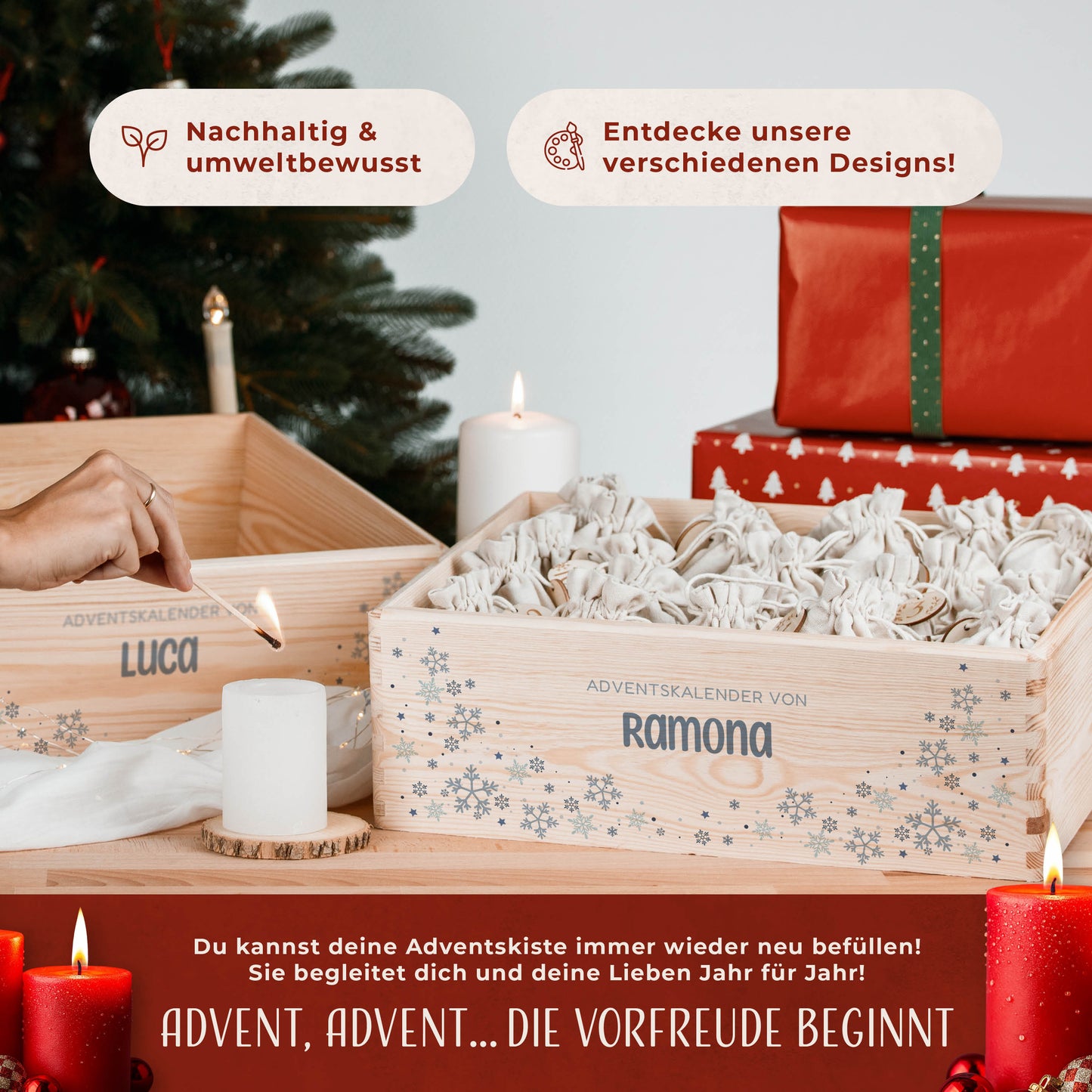 Amari ® Personalisierte Adventskiste | Schneeflocke 008.01.08