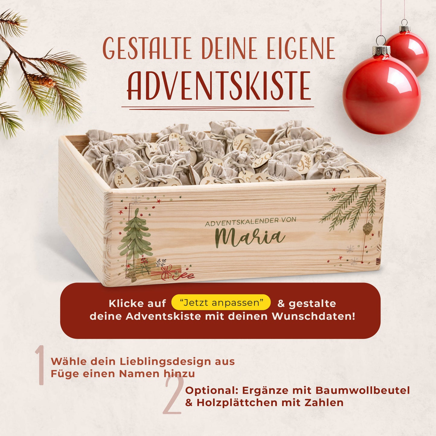Amari ® Personalisierte Adventskiste | Kinder Weihnachtsbaum 008.02.01