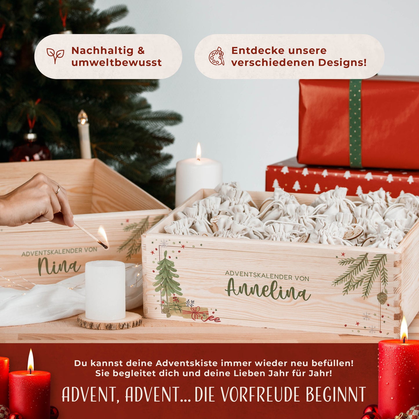 Amari ® Personalisierte Adventskiste | Kinder Weihnachtsbaum 008.02.01