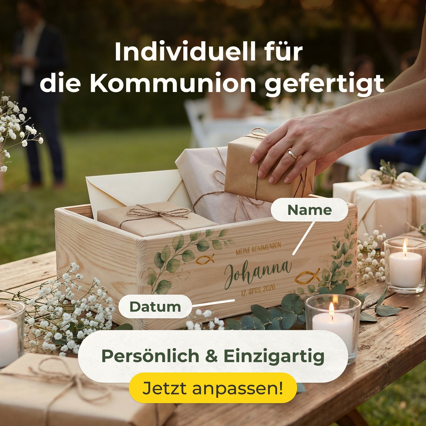 Erinnerungskiste Kommunion offen | Eukalyptus Fisch (021.03.01)