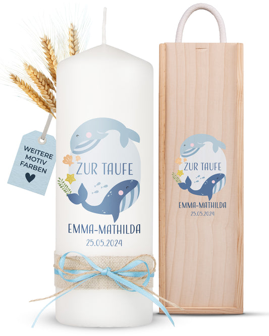 Taufkerze | Wunderwelt Wal | Beige, Blau, Grün, Rosa