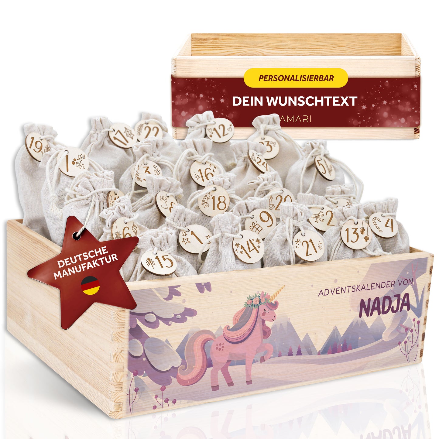 Amari ® Personalisierte Adventskiste | Einhorn Weihnachten 008.02.05