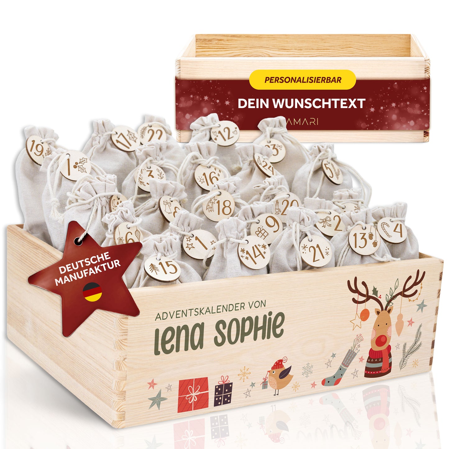 Amari ® Personalisierte Adventskiste | Kinder Rentier 008.02.02
