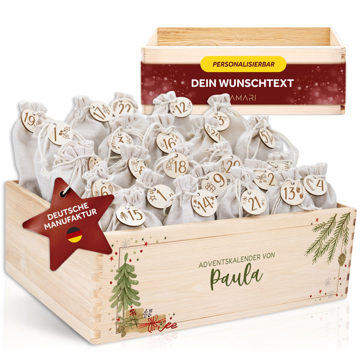 Amari ® Personalisierte Adventskiste | Kinder Weihnachtsbaum 008.02.01