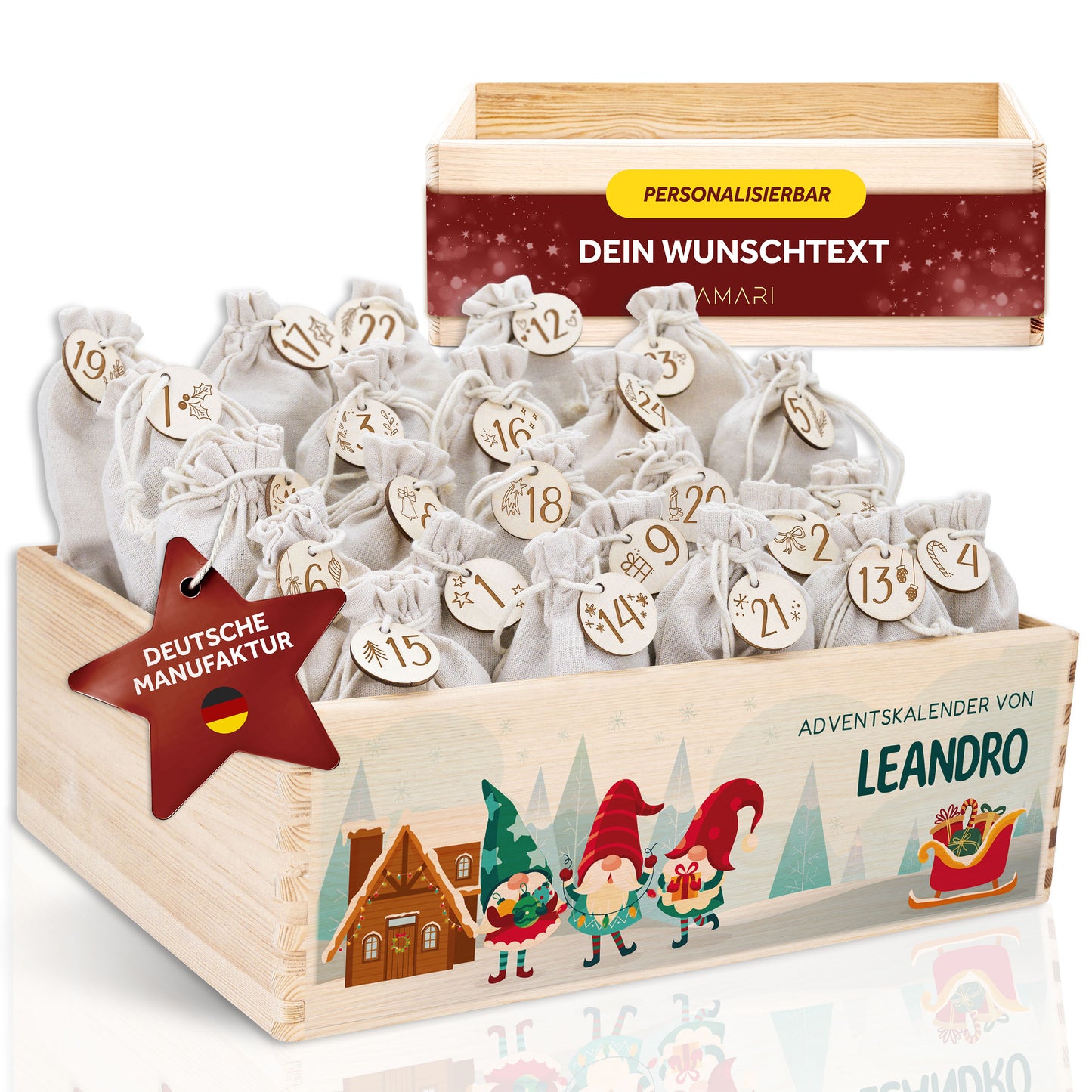 Amari ® Personalisierte Adventskiste | Wichtel 008.02.07