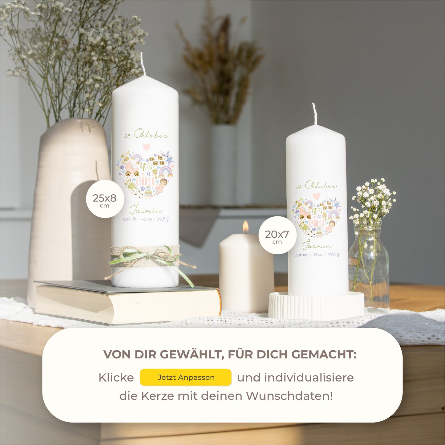 Kerze zur Geburt | It's a Girl
