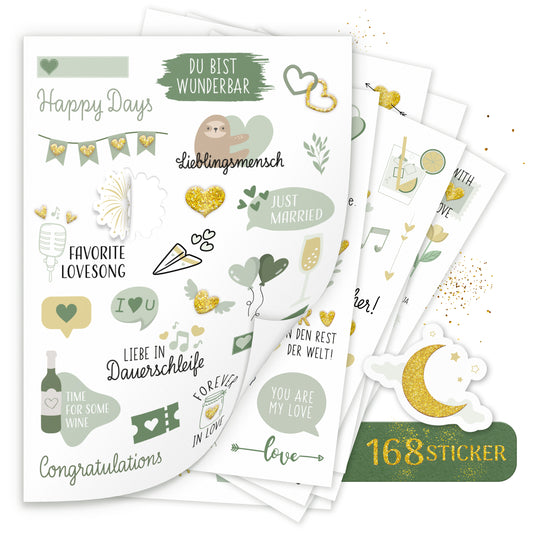 Sticker für Hochzeiten | Grün/Rosa/Schwarz