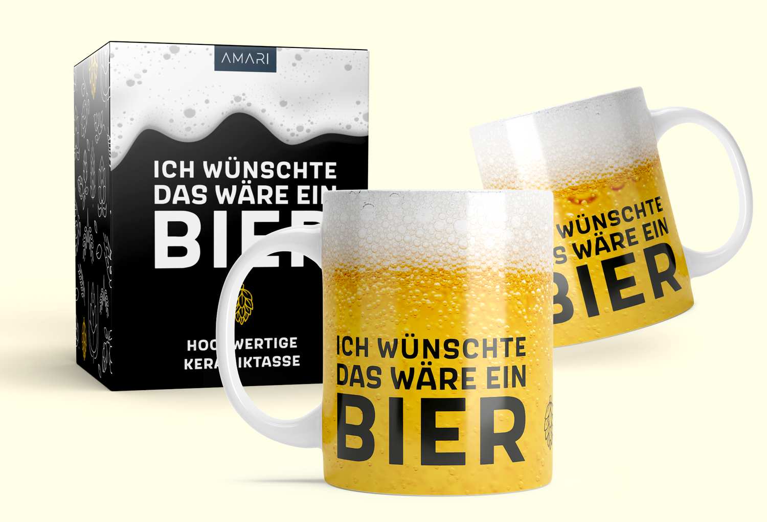 AMARI Tasse "Ich wünschte das wäre ein Bier" mit schöner Verpackung 