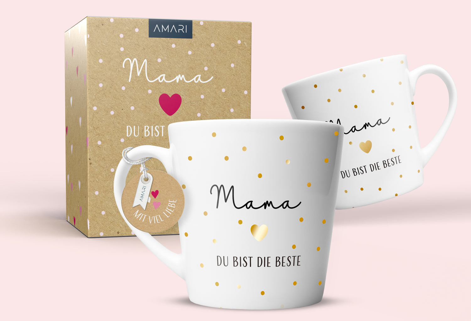 AMARI Tasse "Mama du bist die Beste" mit schönen goldenen Details. Zusätzlich gibt es eine schöne Verpackung