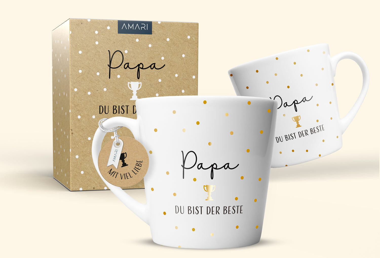 AMARI Papa Tasse mit dem Spruch "Papa du bist der Beste" und goldenen Details