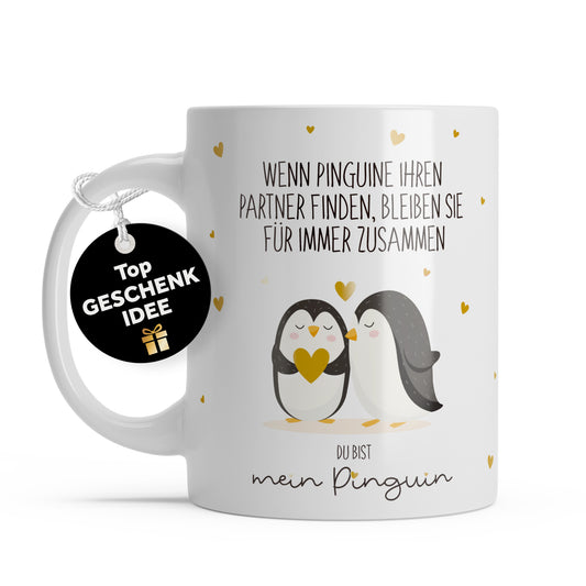 Tasse "Pinguin" | Goldene Details Herzchen (024)