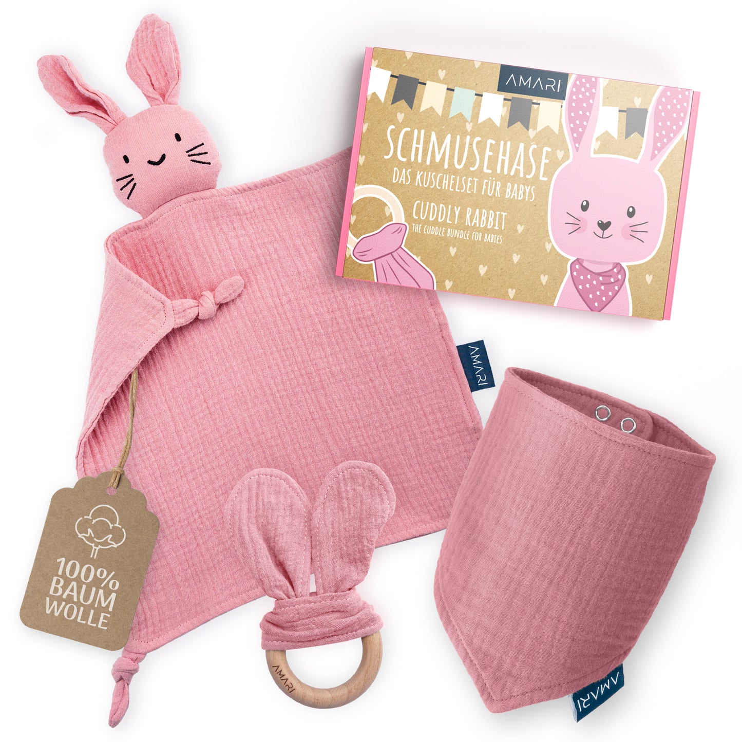Kuschelset für Babys | Schmusehase Mint & Rosa
