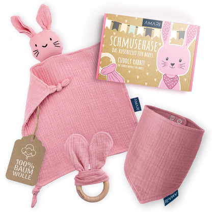 Kuschelset für Babys | Schmusehase Mint & Rosa