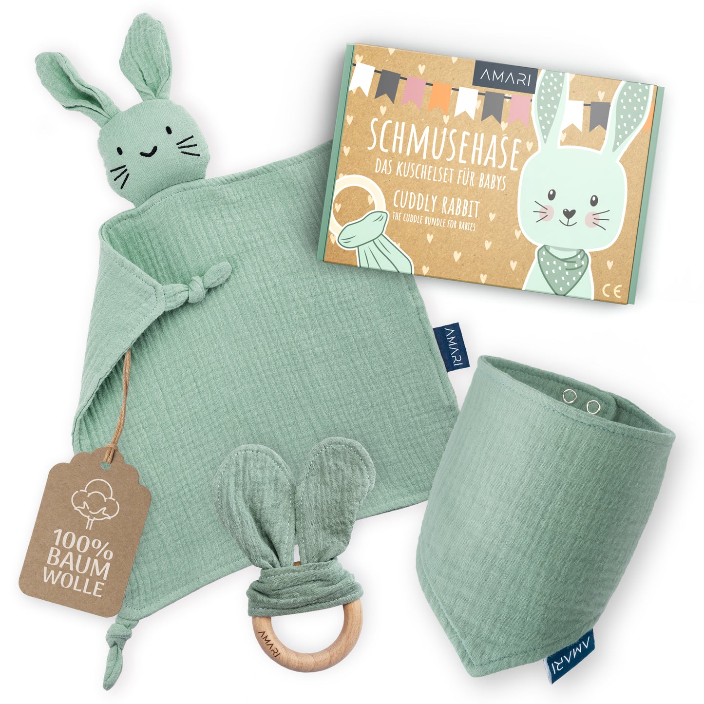 Kuschelset für Babys | Schmusehase Mint & Rosa