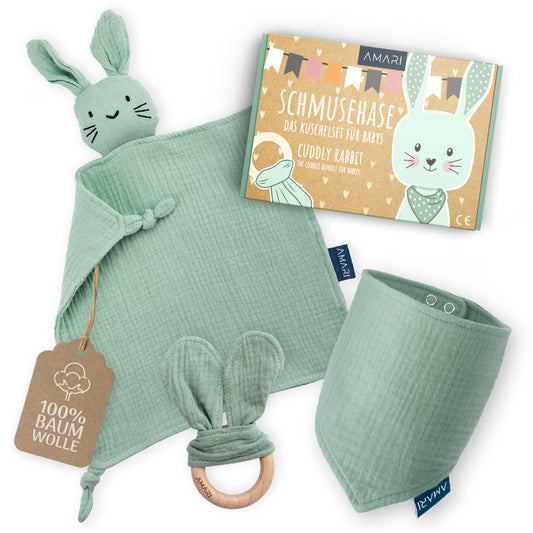 Kuschelset für Babys | Schmusehase Mint & Rosa