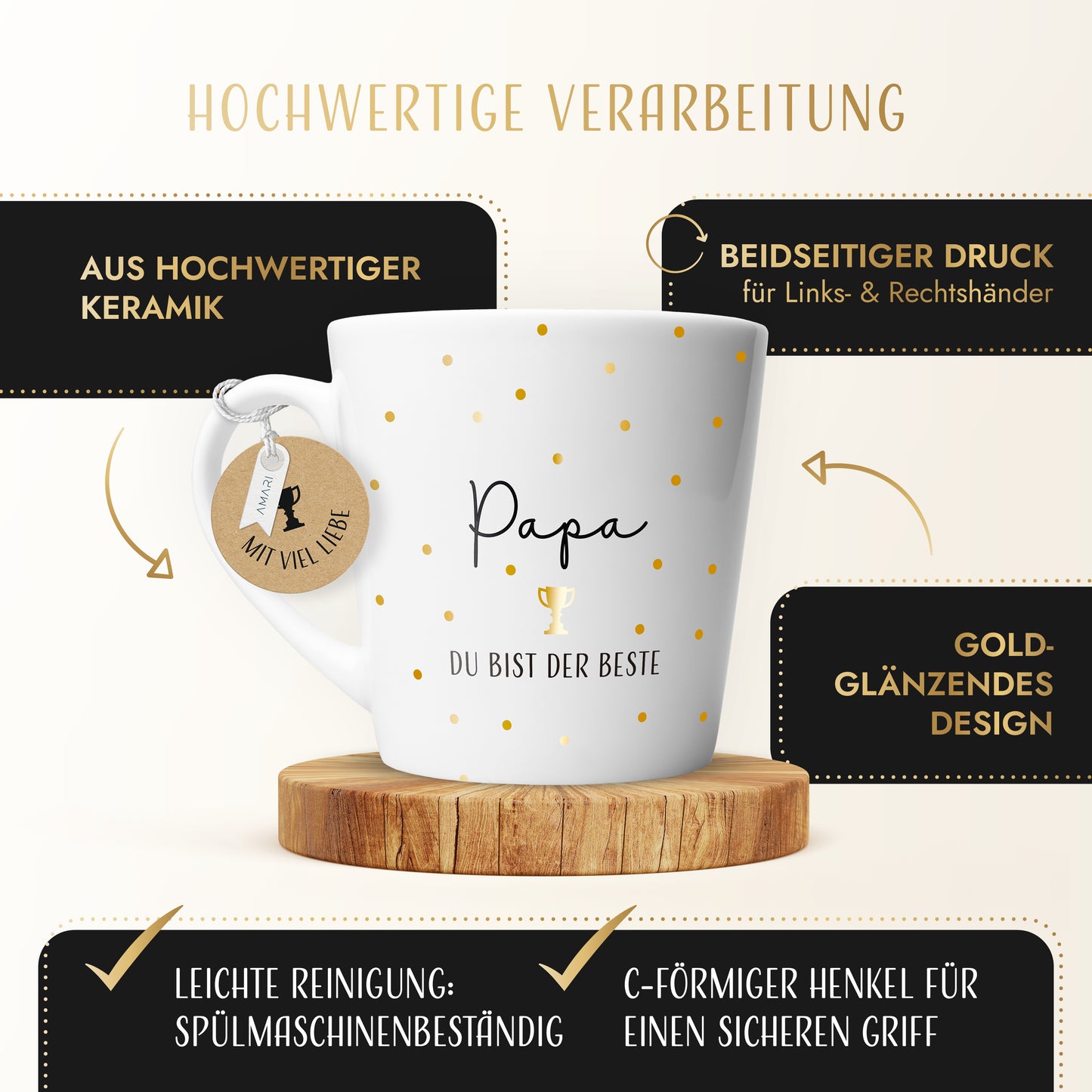 Tasse "Papa du bist der Beste" | Goldene Punkte (004)