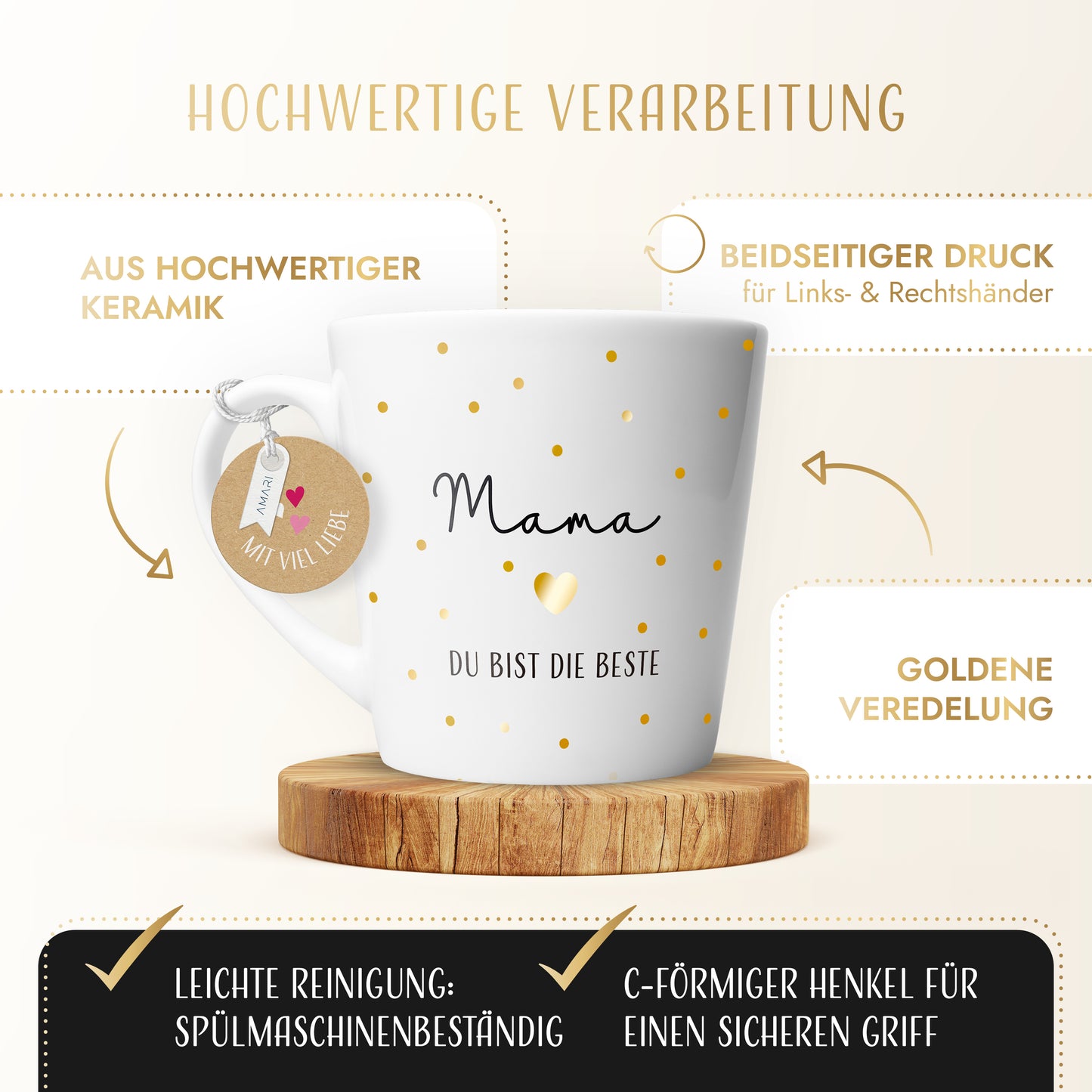 Tasse "Mama du bist die Beste" | Goldene Punkte (003)
