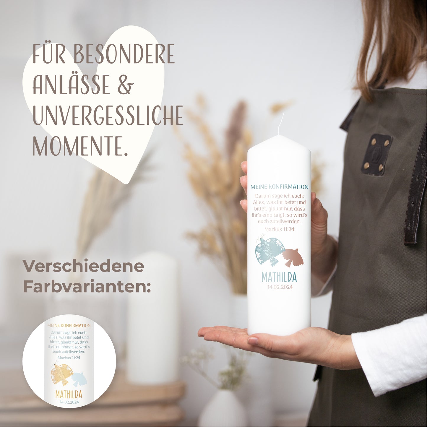 Konfirmationskerze | Taube | Braun, Orange