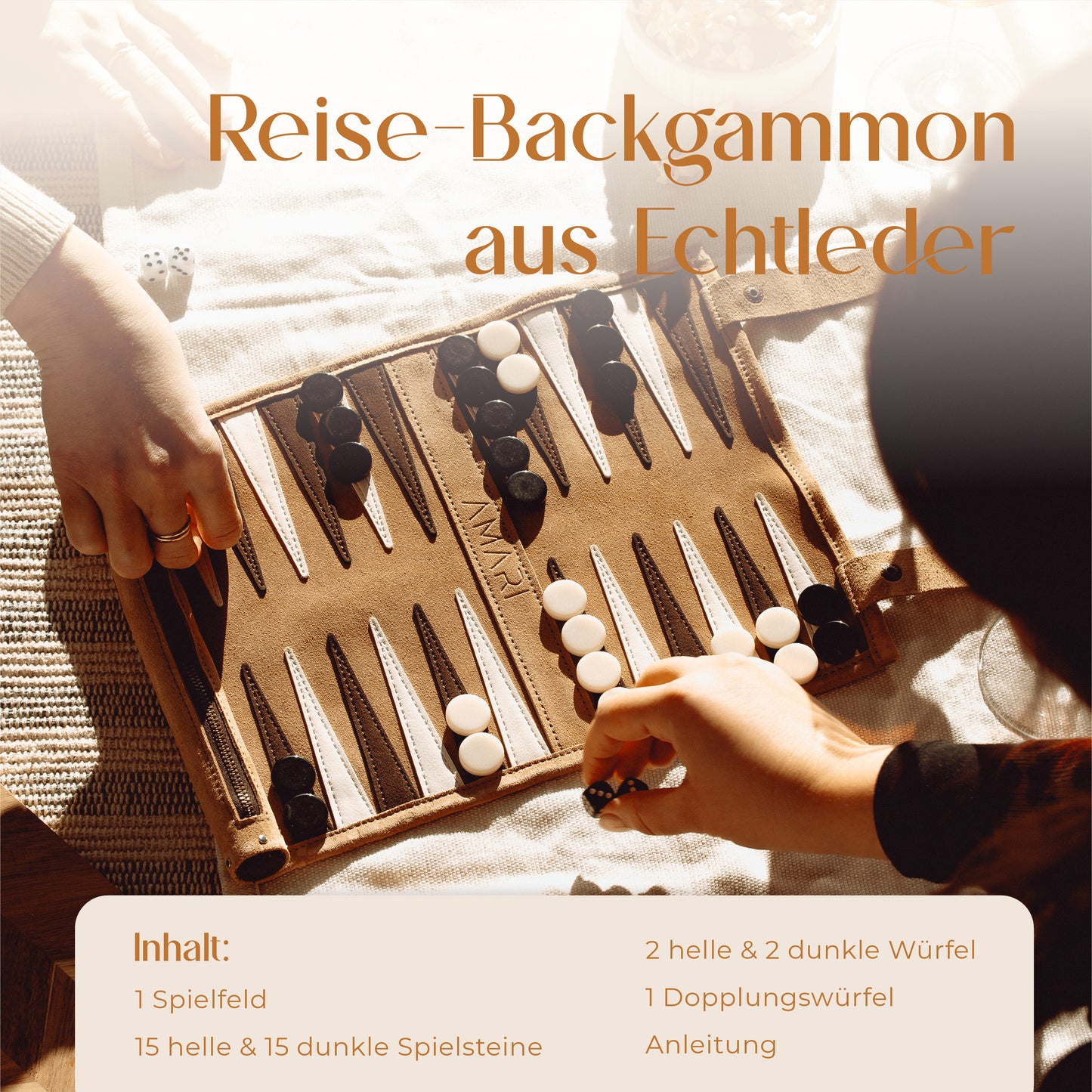 Reise Backgammon - Rollbares Backgammon für Reisen und Unterwegs
