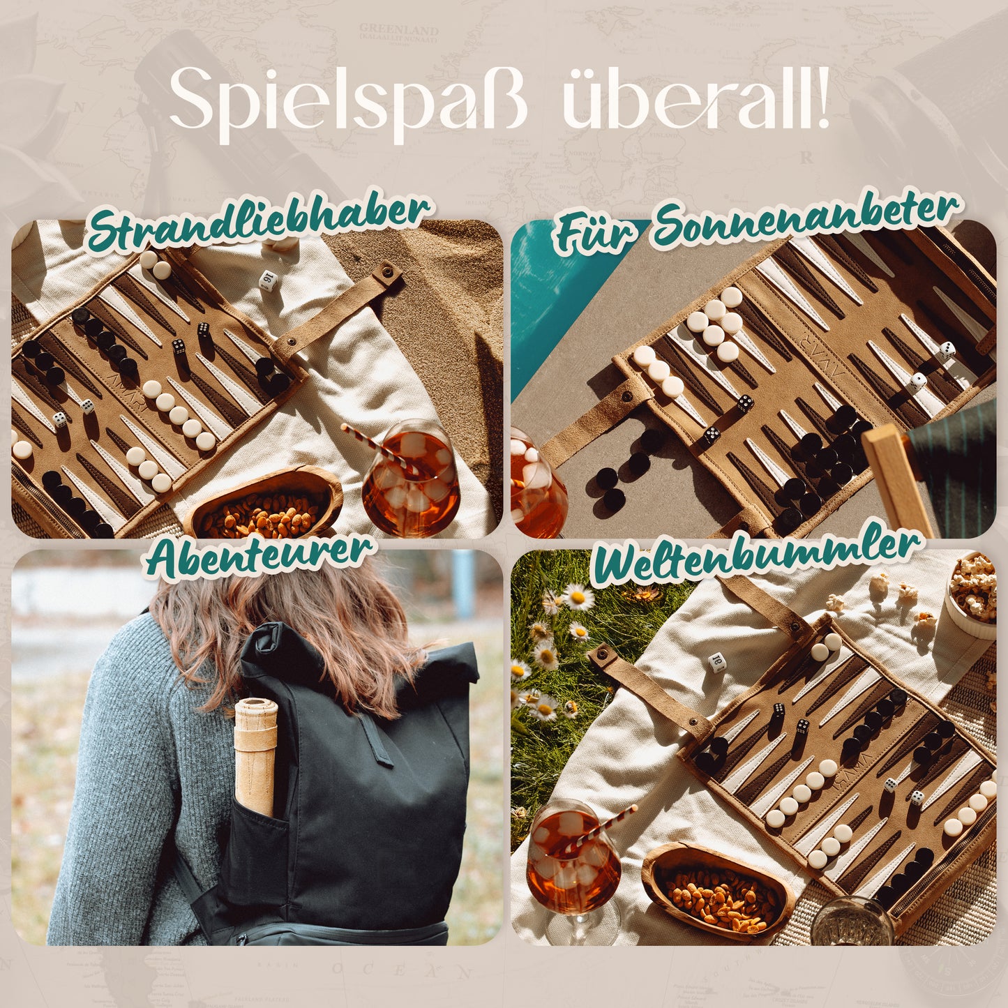 Reise Backgammon - Rollbares Backgammon für Reisen und Unterwegs