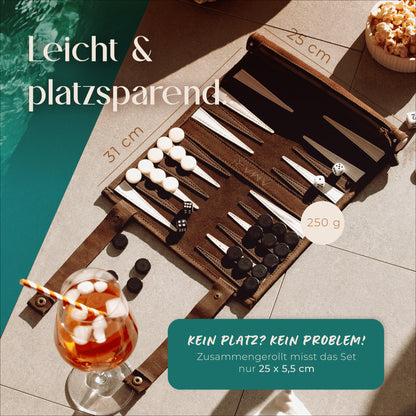 Reise Backgammon - Rollbares Backgammon für Reisen und Unterwegs