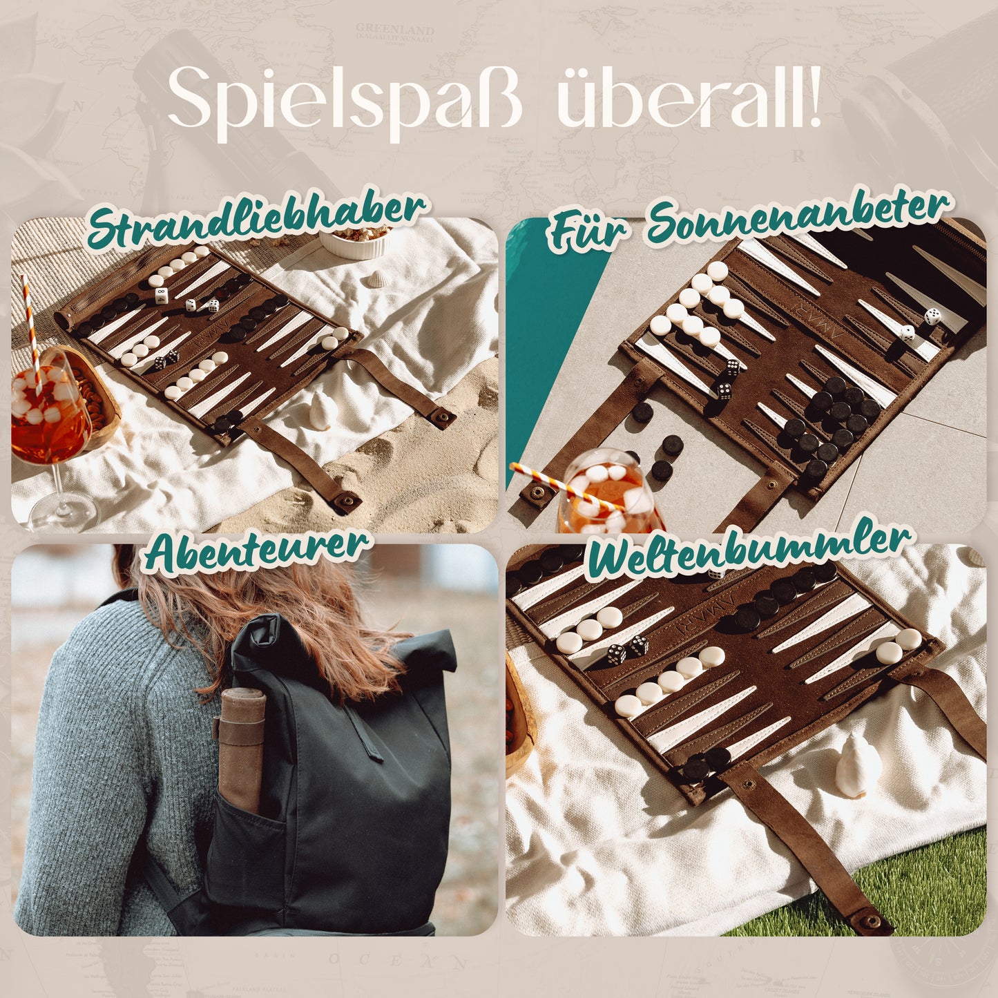Reise Backgammon - Rollbares Backgammon für Reisen und Unterwegs