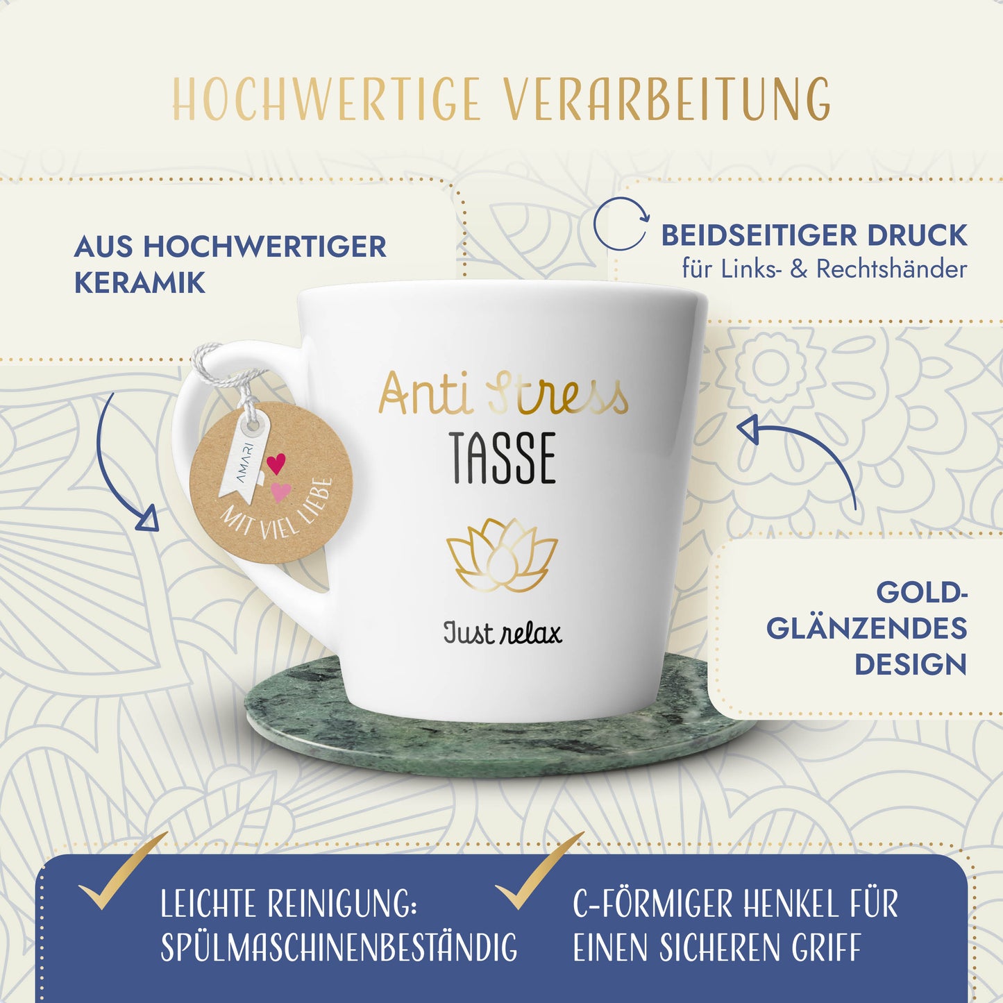 Tasse "Anti Stress Tasse" | Goldene Details (023)