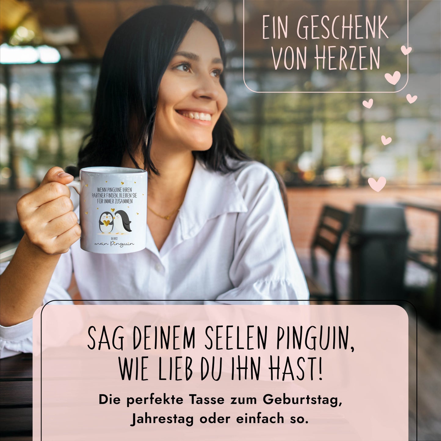 Tasse "Pinguin" | Goldene Details Herzchen (024)