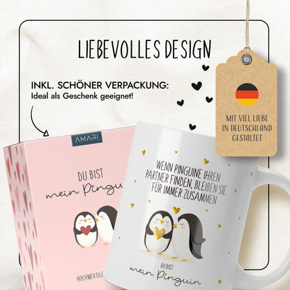 Tasse "Pinguin" | Goldene Details Herzchen (024)