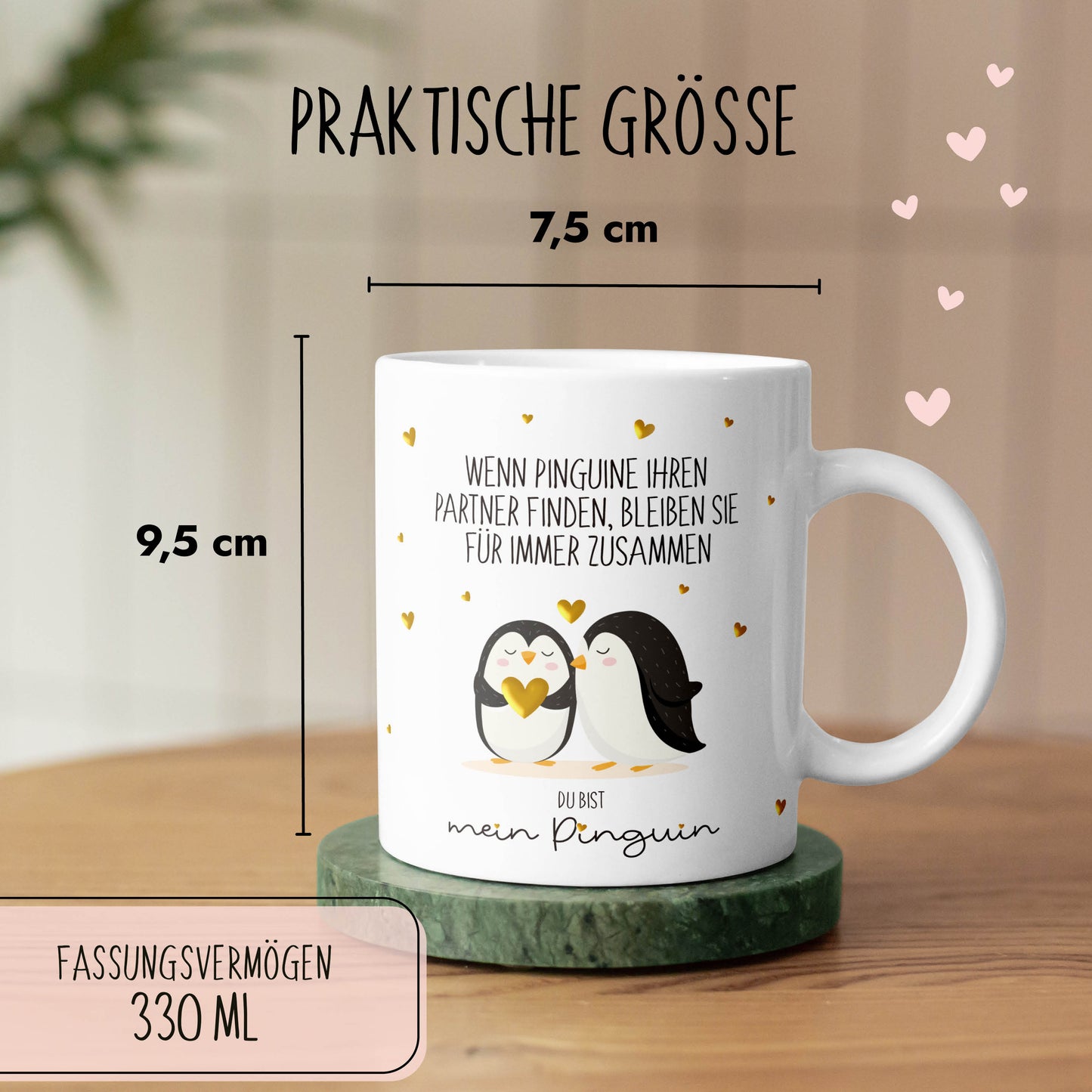 Tasse "Pinguin" | Goldene Details Herzchen (024)