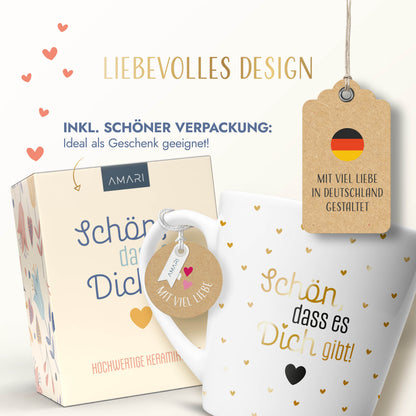 Tasse "Schön, dass es dich gibt" | Goldene Herzchen (022)