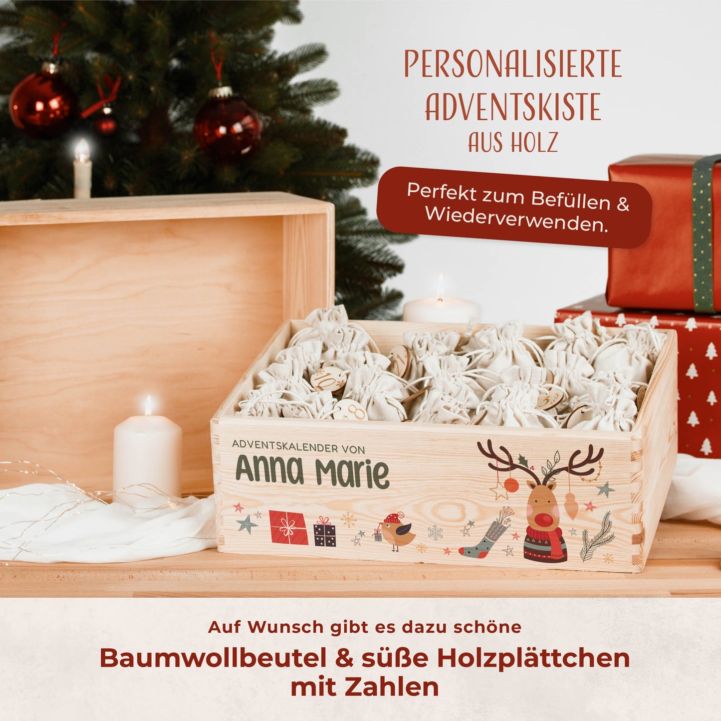 Amari ® Personalisierte Adventskiste | Kinder Rentier 008.02.02