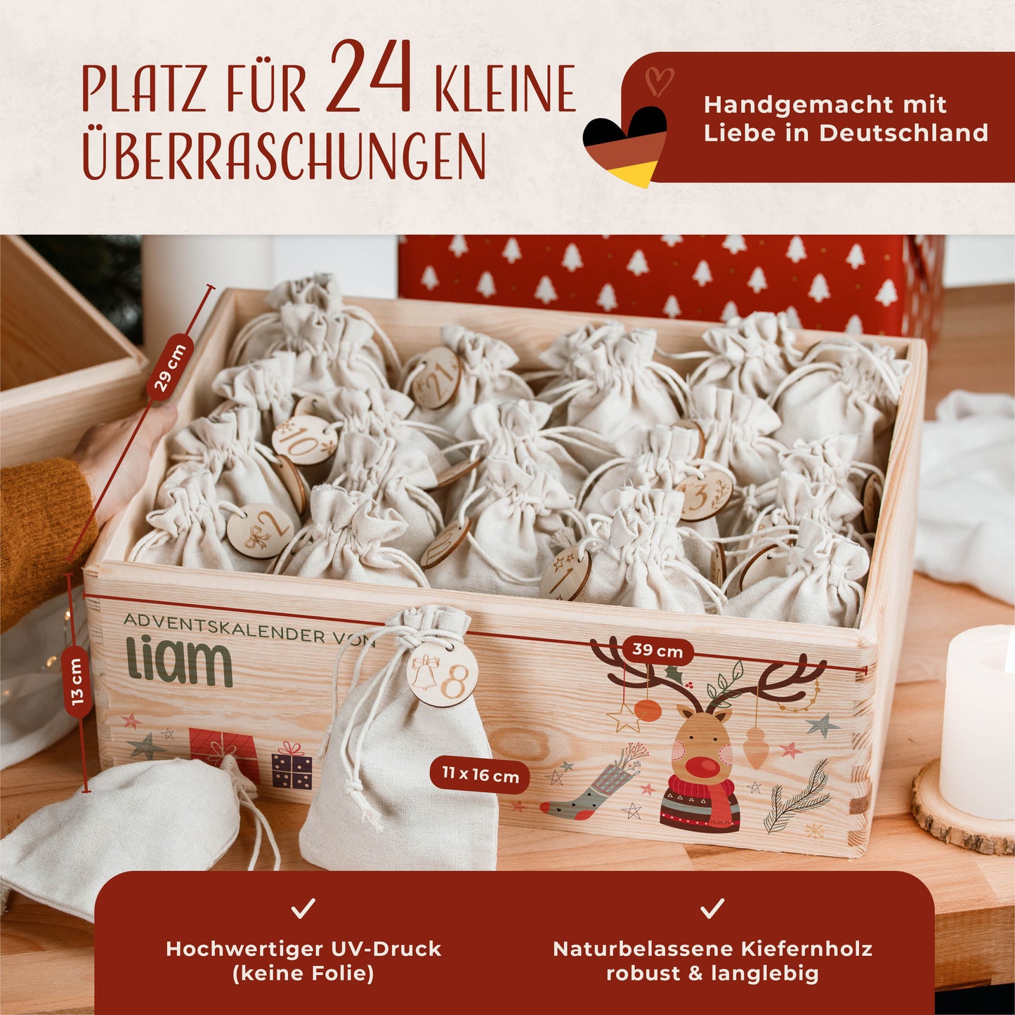 Amari ® Personalisierte Adventskiste | Kinder Rentier 008.02.02
