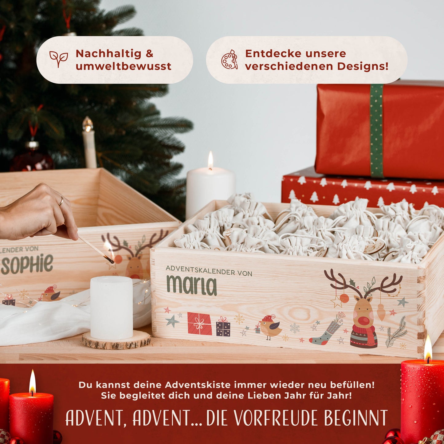 Amari ® Personalisierte Adventskiste | Kinder Rentier 008.02.02